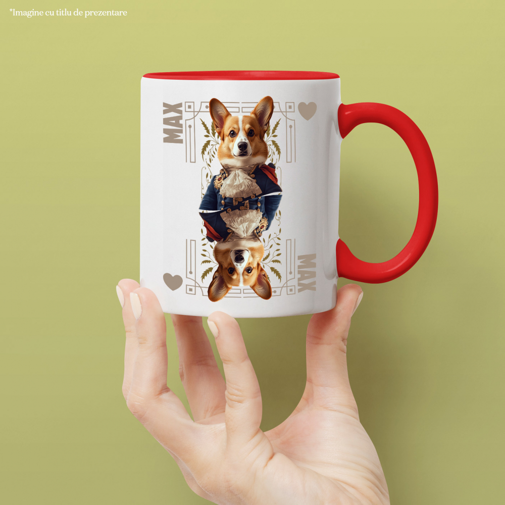 Cana cu Animal In Costum Regal, Carte de Joc, Inima, Peronalizata cu Numele si Poza Animalului Tau cu Maner Rosu [4]