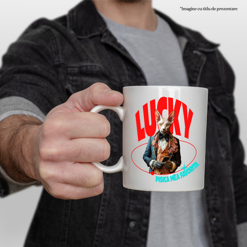 Cana cu Animal in Costum Regal, cu Manusi si Telefonul in Mana, Peronalizata cu Numele si Poza Animalului Tau cu Maner Alb [4]