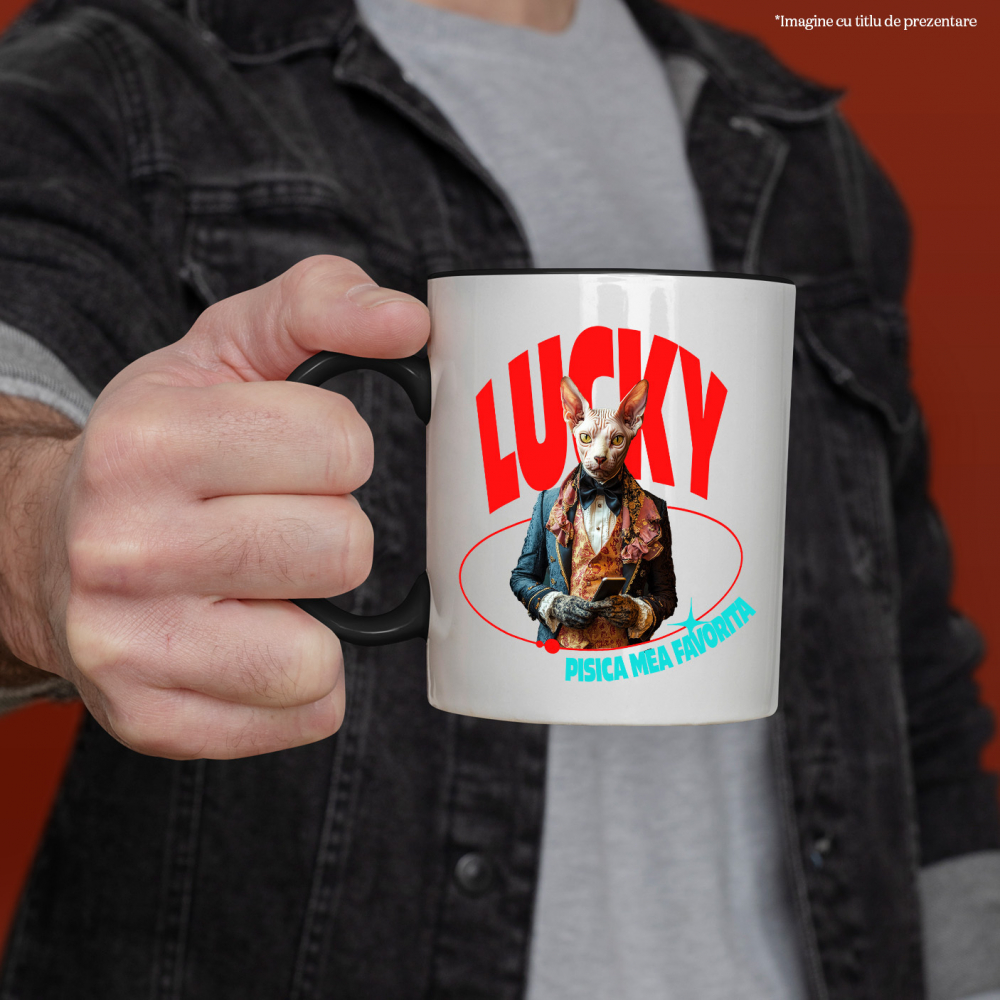 Cana cu Animal in Costum Regal, cu Manusi si Telefonul in Mana, Peronalizata cu Numele si Poza Animalului Tau cu Maner Negru [4]