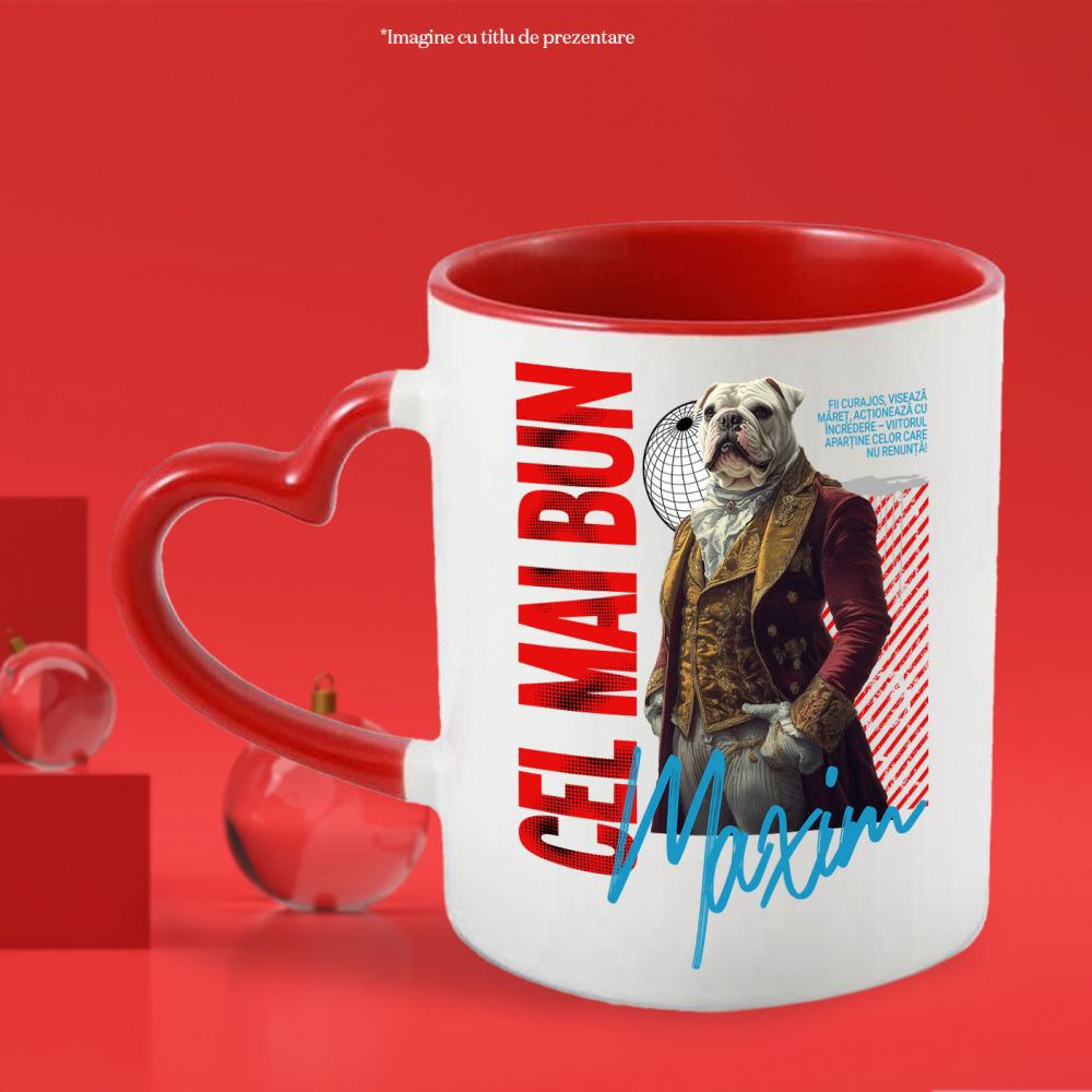 Cana cu Animal In Costum Regal Renascentist, Peronalizata cu Numele si Poza Animalului Tau cu Maner Inima Rosie [4]