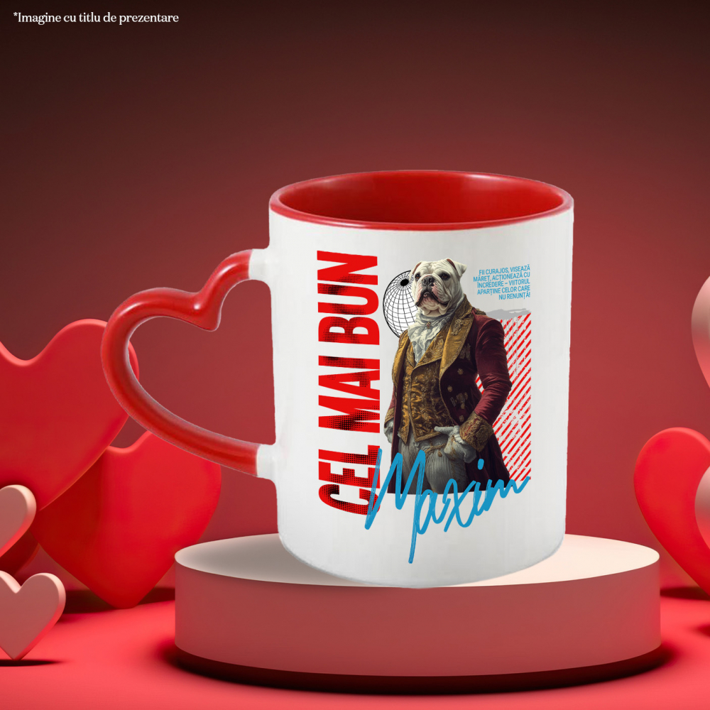 Cana cu Animal In Costum Regal Renascentist, Peronalizata cu Numele si Poza Animalului Tau cu Maner Inima Rosie [6]