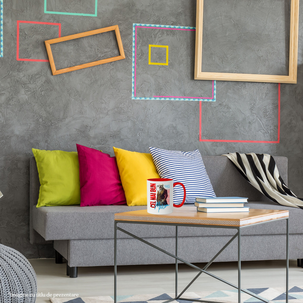 Cana cu Animal In Costum Regal Renascentist, Peronalizata cu Numele si Poza Animalului Tau cu Maner Rosu [6]