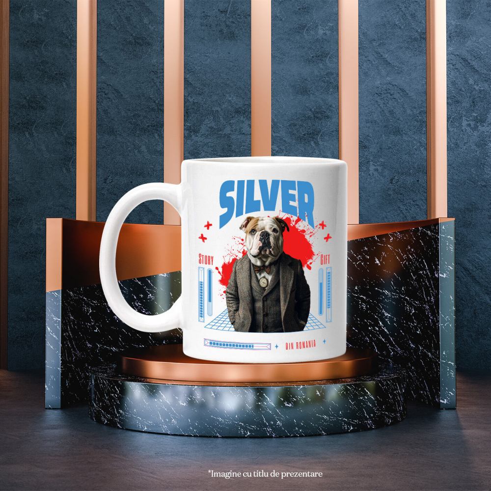 Cana cu Animal in Costum si papion, Peronalizata cu Numele si Poza Animalului Tau cu Maner Alb [6]