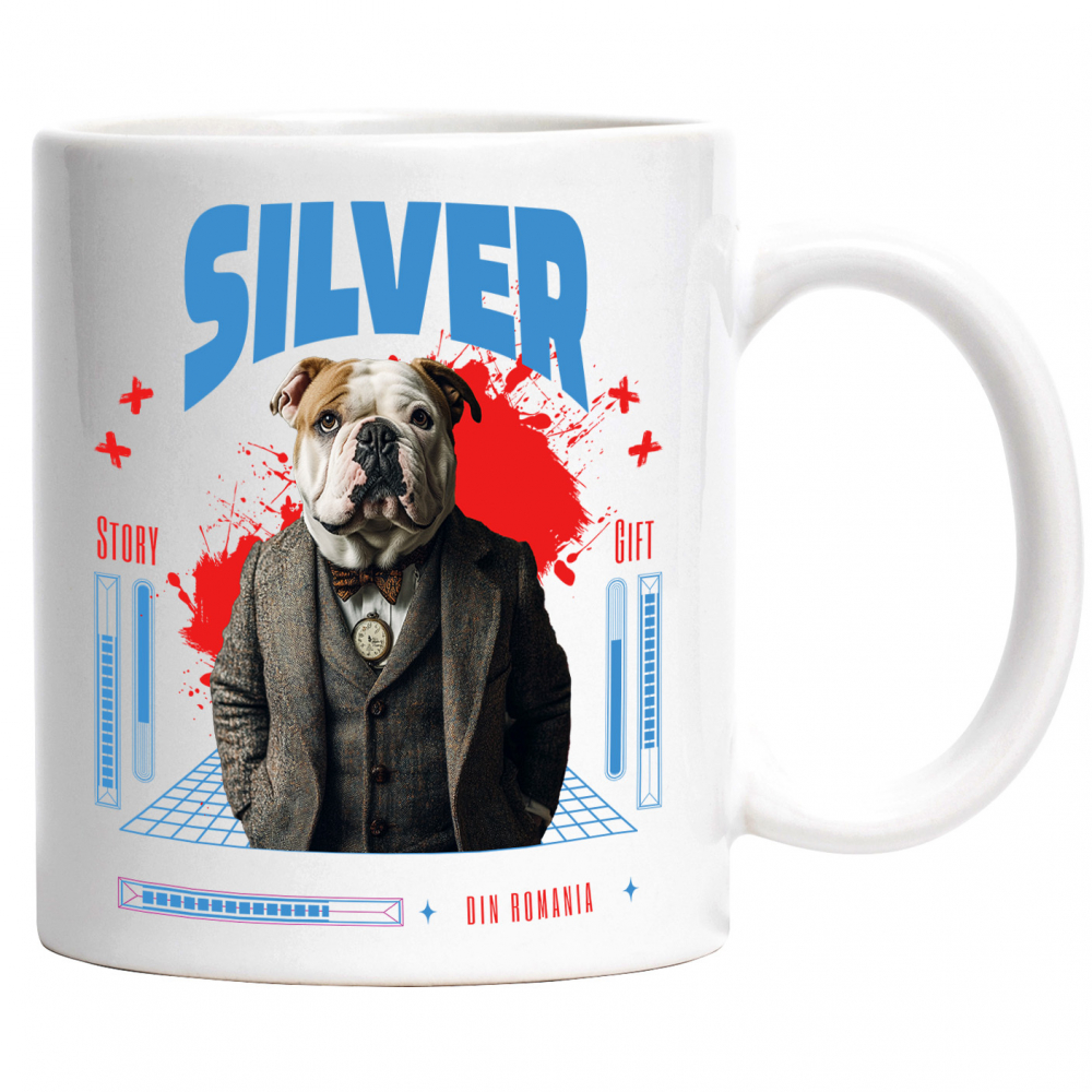 Cana cu Animal in Costum si papion, Peronalizata cu Numele si Poza Animalului Tau cu Maner Alb [1]