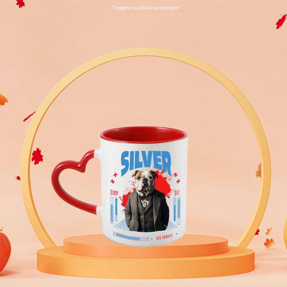 Cana cu Animal in Costum si papion, Peronalizata cu Numele si Poza Animalului Tau cu Maner Inima Rosie [4]