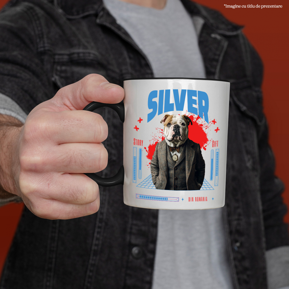 Cana cu Animal in Costum si papion, Peronalizata cu Numele si Poza Animalului Tau cu Maner Negru [4]