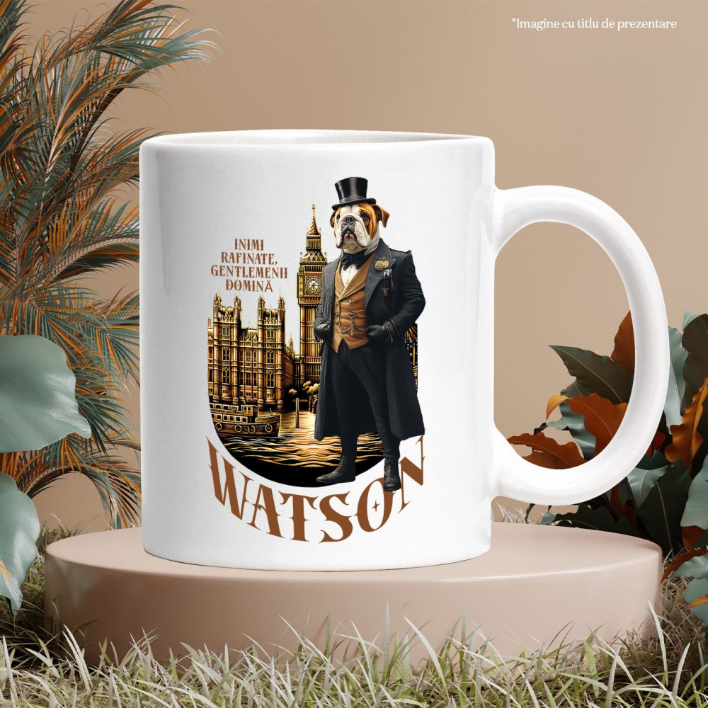 Cana cu Animal in Costumul Regal din Londra, Peronalizata cu Numele si Poza Animalului Tau cu Maner Alb [6]