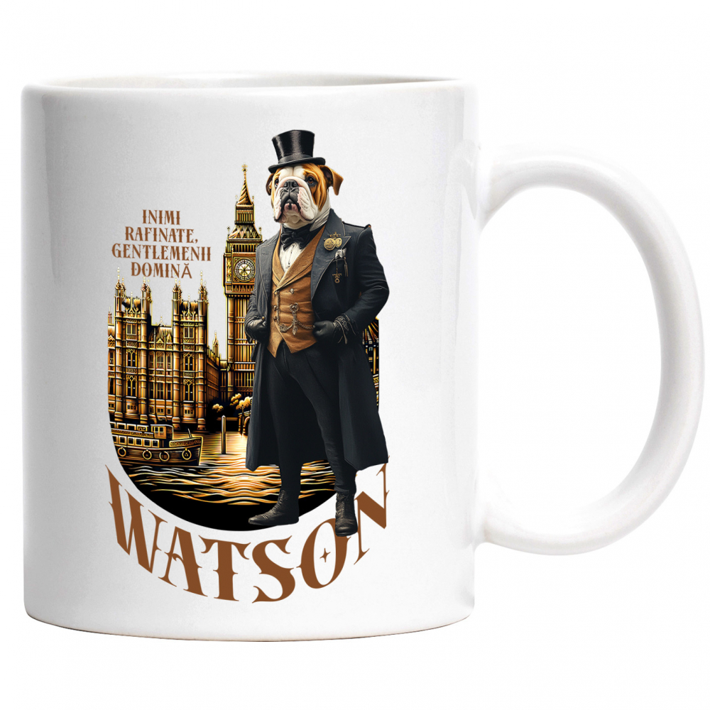 Cana cu Animal in Costumul Regal din Londra, Peronalizata cu Numele si Poza Animalului Tau cu Maner Alb [1]