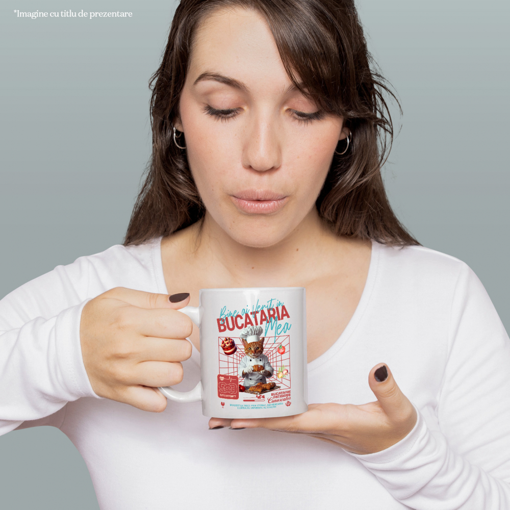 Cana cu Animal In Uniforma de Bucatar, Patiser, Peronalizata cu Numele si Poza Animalului Tau cu Maner Alb [4]