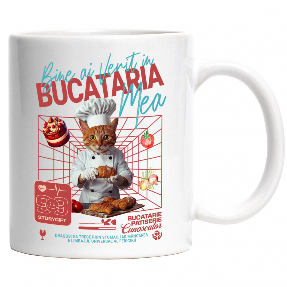 Cana cu Animal In Uniforma de Bucatar, Patiser, Peronalizata cu Numele si Poza Animalului Tau cu Maner Alb [1]