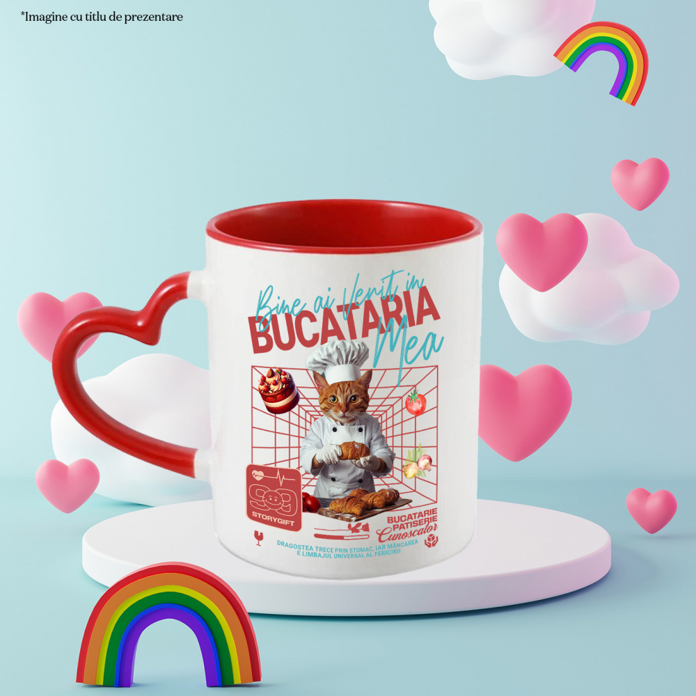 Cana cu Animal In Uniforma de Bucatar, Patiser, Peronalizata cu Numele si Poza Animalului Tau cu Maner Inima Rosie [6]