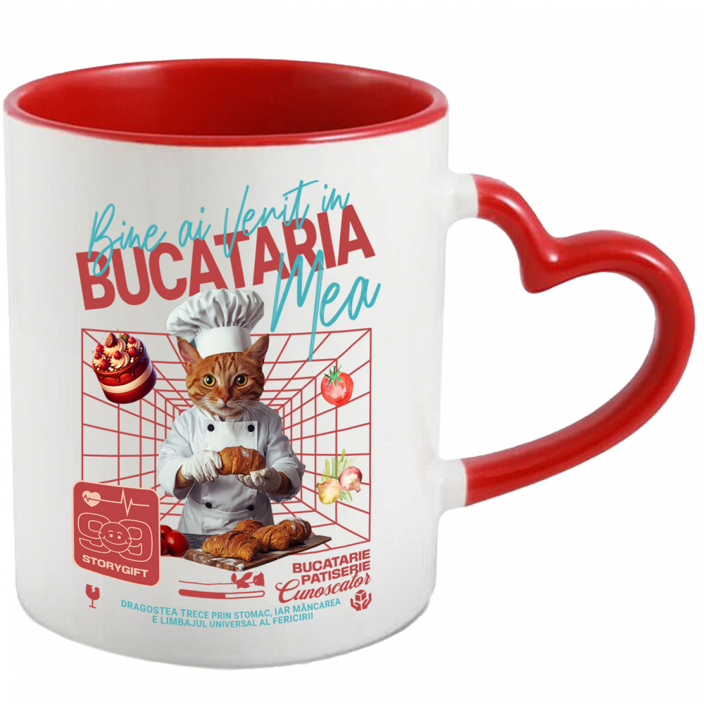 Cana cu Animal In Uniforma de Bucatar, Patiser, Peronalizata cu Numele si Poza Animalului Tau cu Maner Inima Rosie [1]