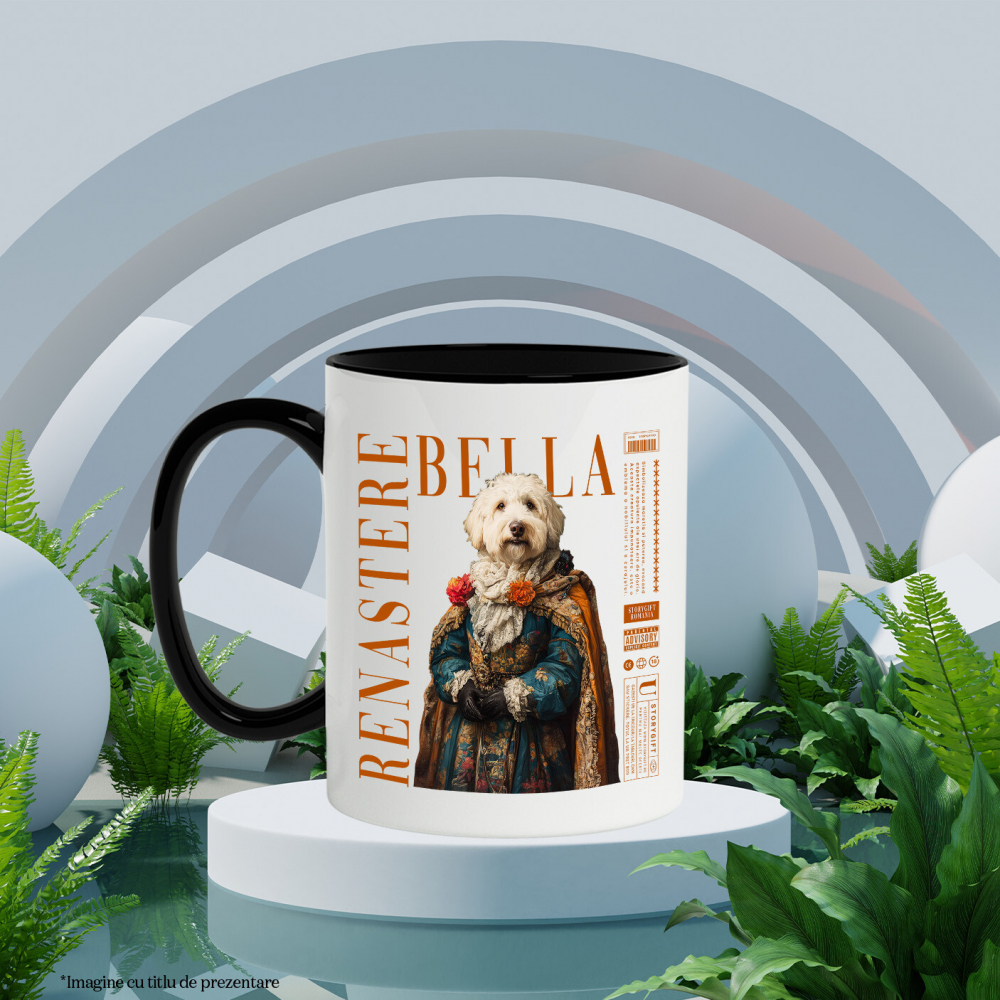 Cana cu Animal in Vesmant Regal Renascentist, Peronalizata cu Numele si Poza Animalului Tau cu Maner Negru [6]