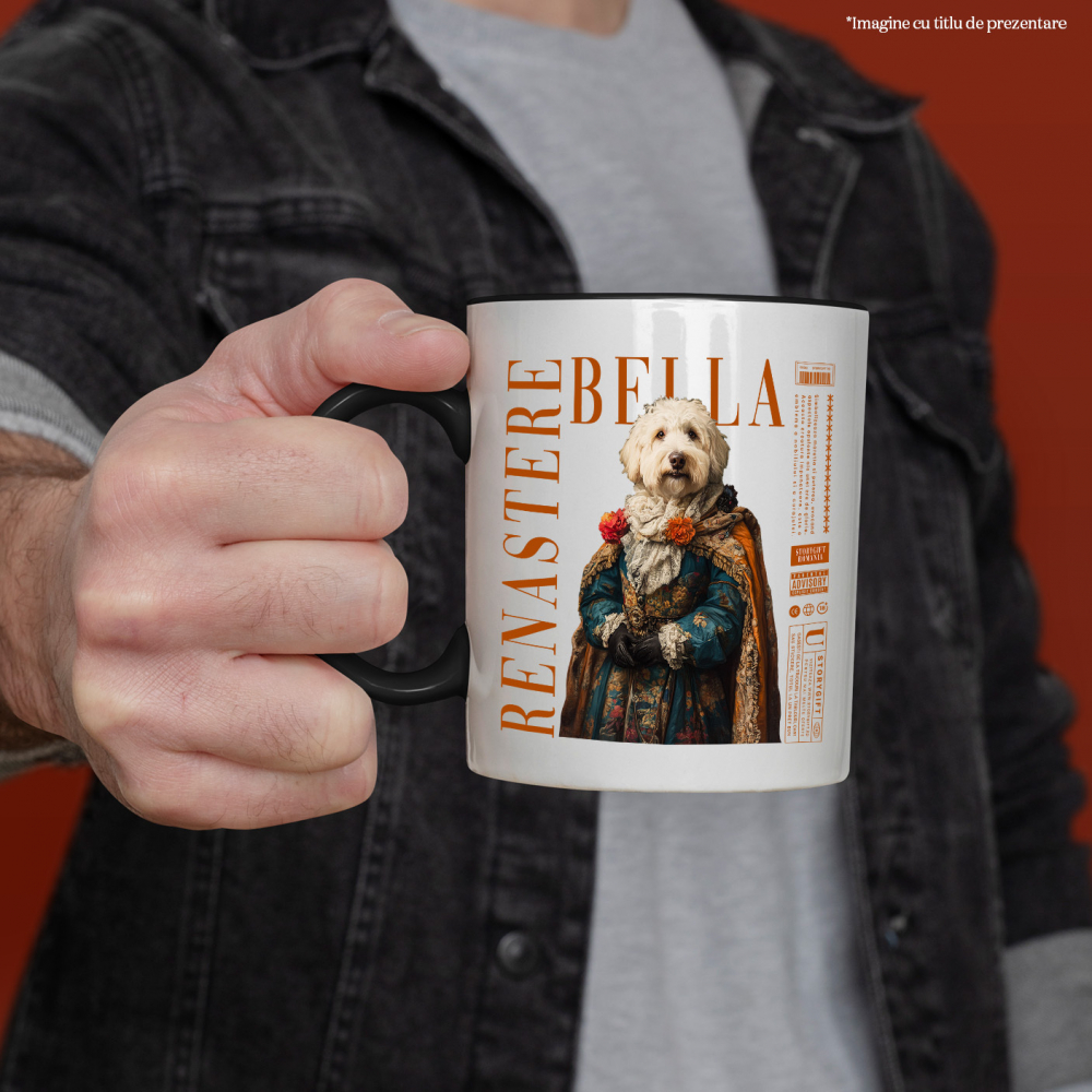 Cana cu Animal in Vesmant Regal Renascentist, Peronalizata cu Numele si Poza Animalului Tau cu Maner Negru [4]