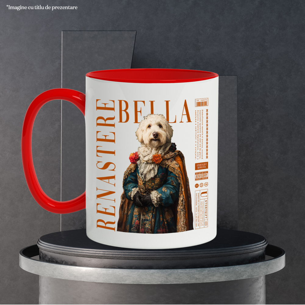 Cana cu Animal in Vesmant Regal Renascentist, Peronalizata cu Numele si Poza Animalului Tau cu Maner Rosu [6]