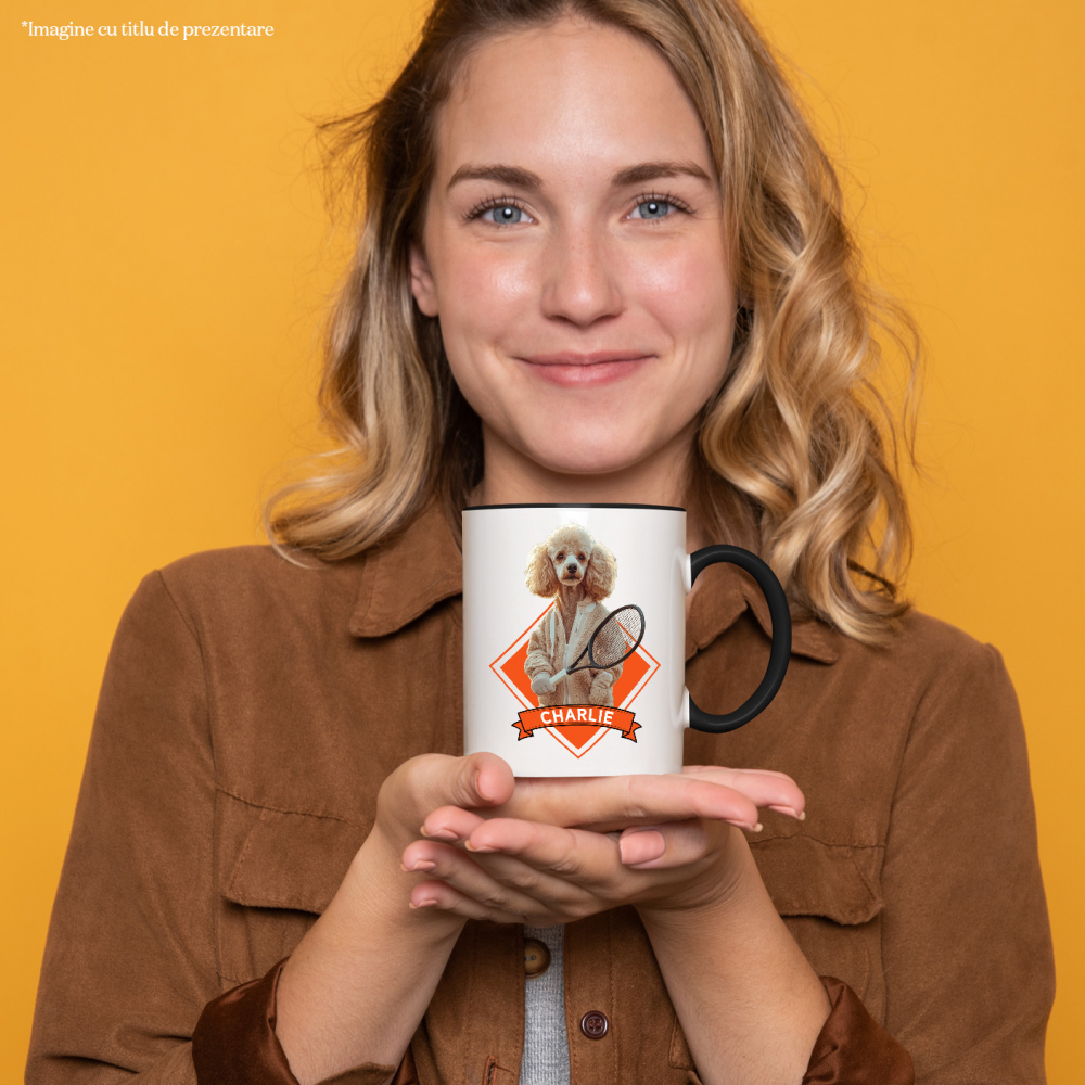 Cana cu Animal Jucator de Tenis, Peronalizata cu Numele si Poza Animalului Tau cu Maner Negru [4]