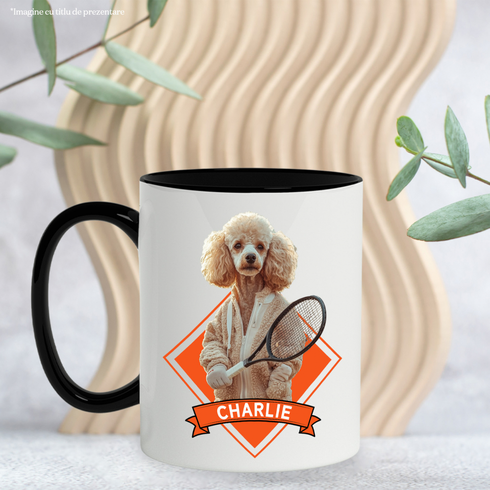 Cana cu Animal Jucator de Tenis, Peronalizata cu Numele si Poza Animalului Tau cu Maner Negru [6]