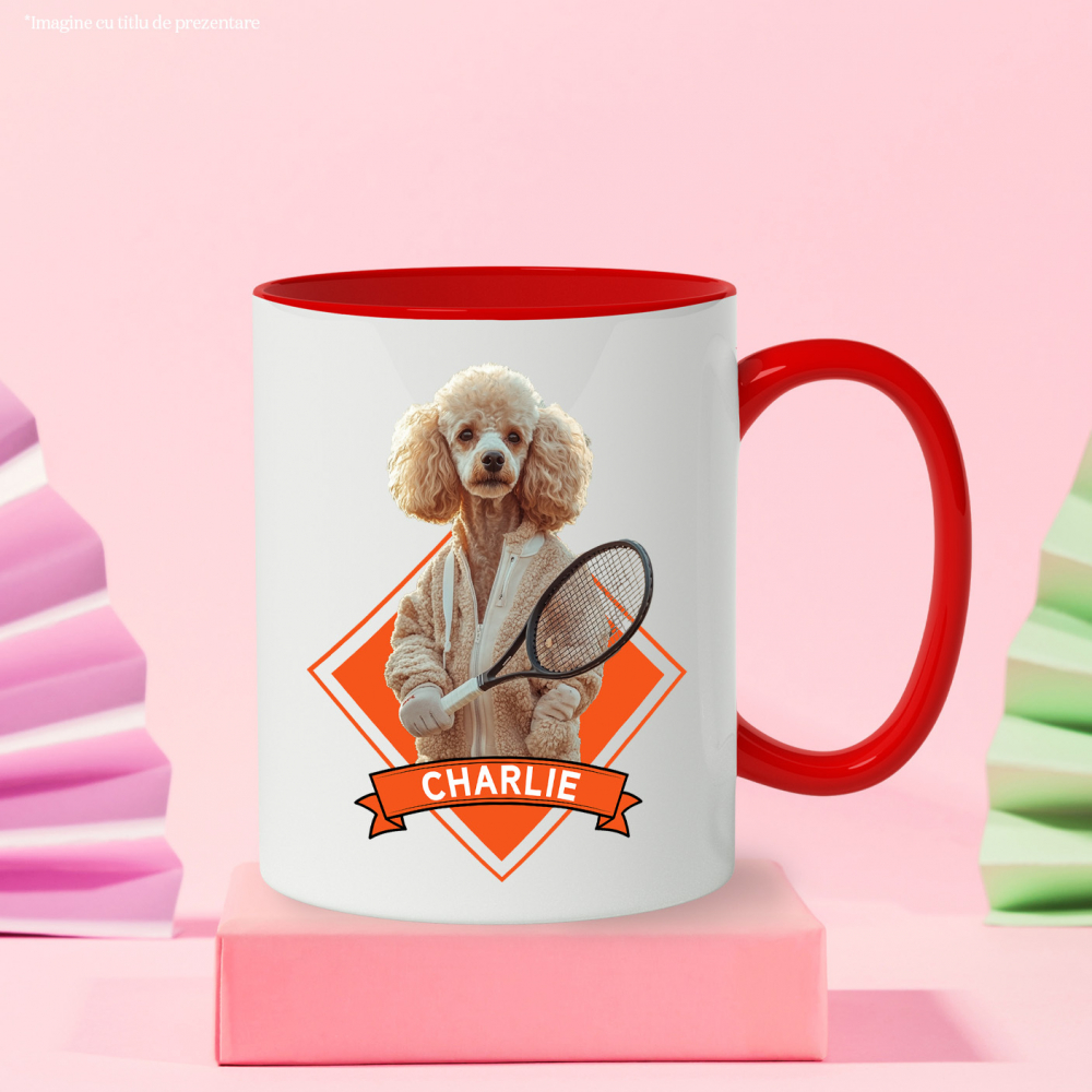 Cana cu Animal Jucator de Tenis, Peronalizata cu Numele si Poza Animalului Tau cu Maner Rosu [6]