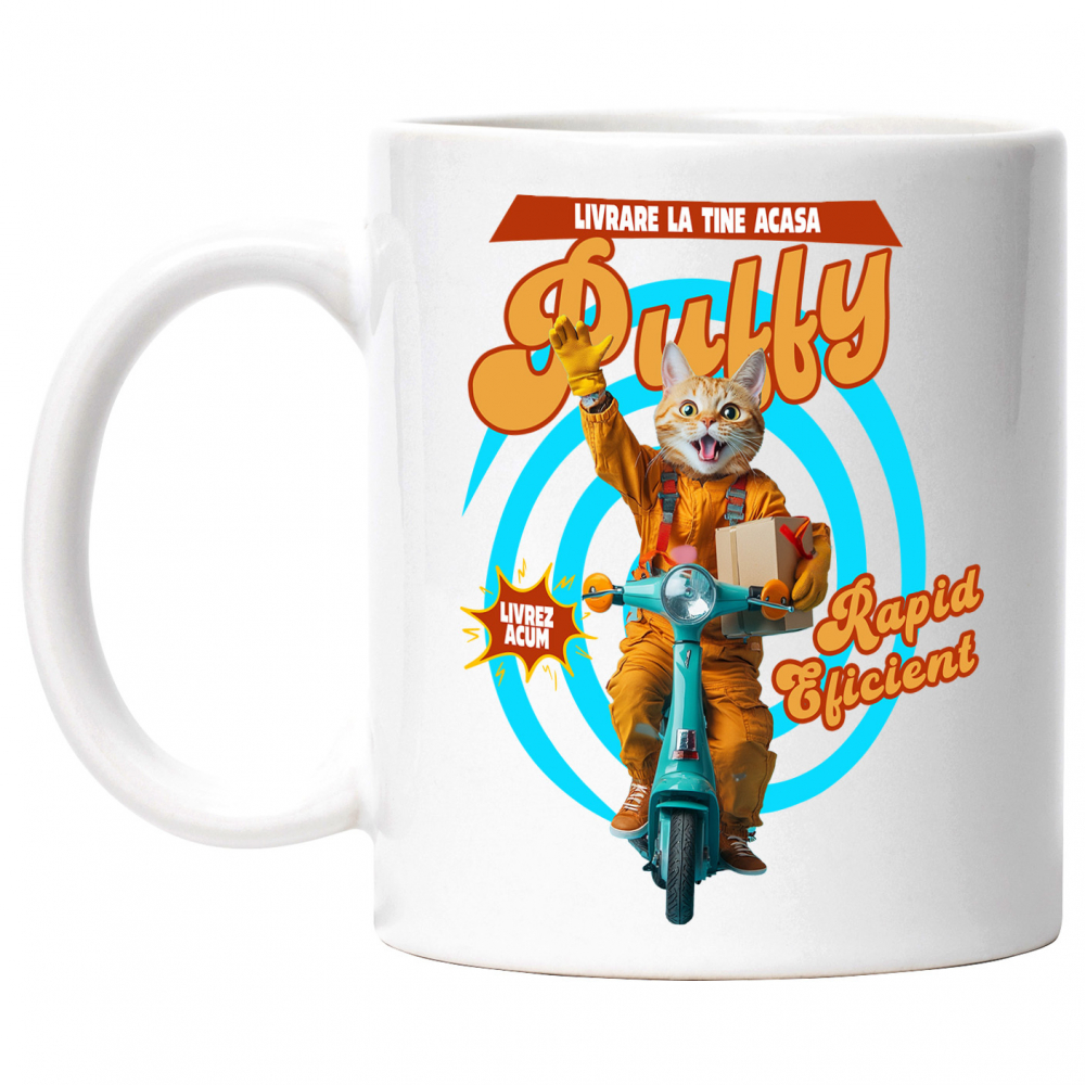 Cana cu Animal Livrator de Colete pe Scooter, Peronalizata cu Numele si Poza Animalului Tau cu Maner Alb [1]