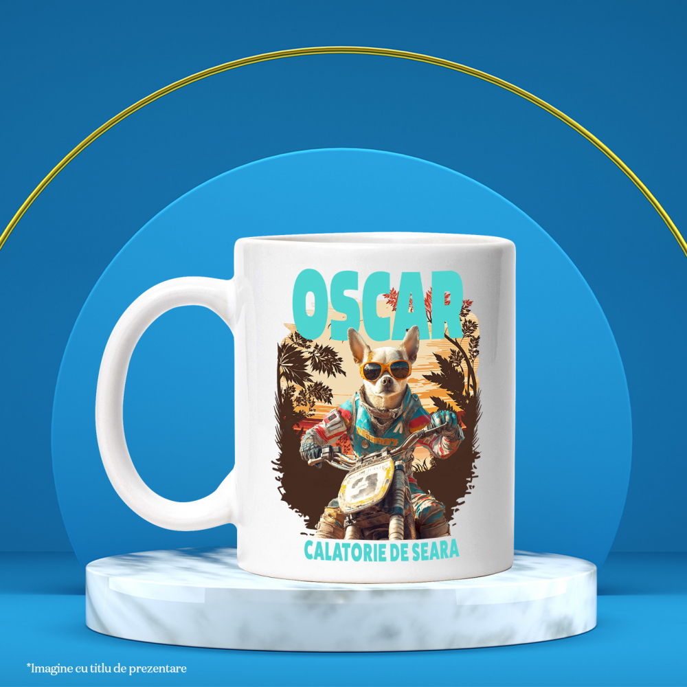 Cana cu Animal Pe Motocicleta, Enduro, Motocross, Peronalizata cu Numele si Poza Animalului Tau cu Maner Alb [6]