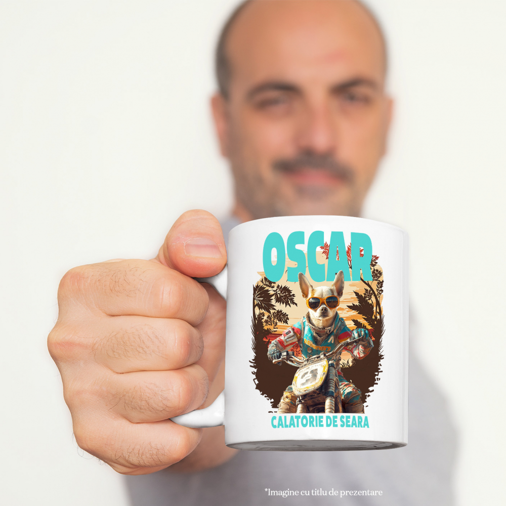 Cana cu Animal Pe Motocicleta, Enduro, Motocross, Peronalizata cu Numele si Poza Animalului Tau cu Maner Alb [4]