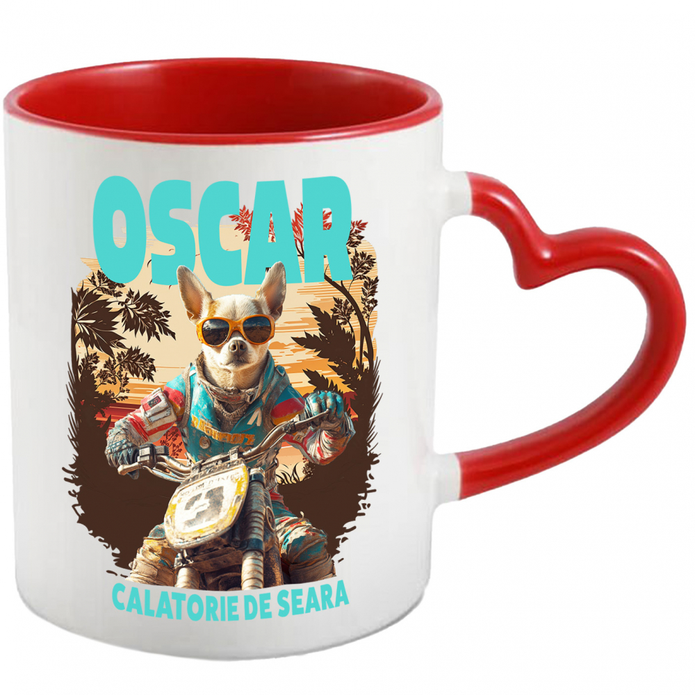 Cana cu Animal Pe Motocicleta, Enduro, Motocross, Peronalizata cu Numele si Poza Animalului Tau cu Maner Inima Rosie [1]