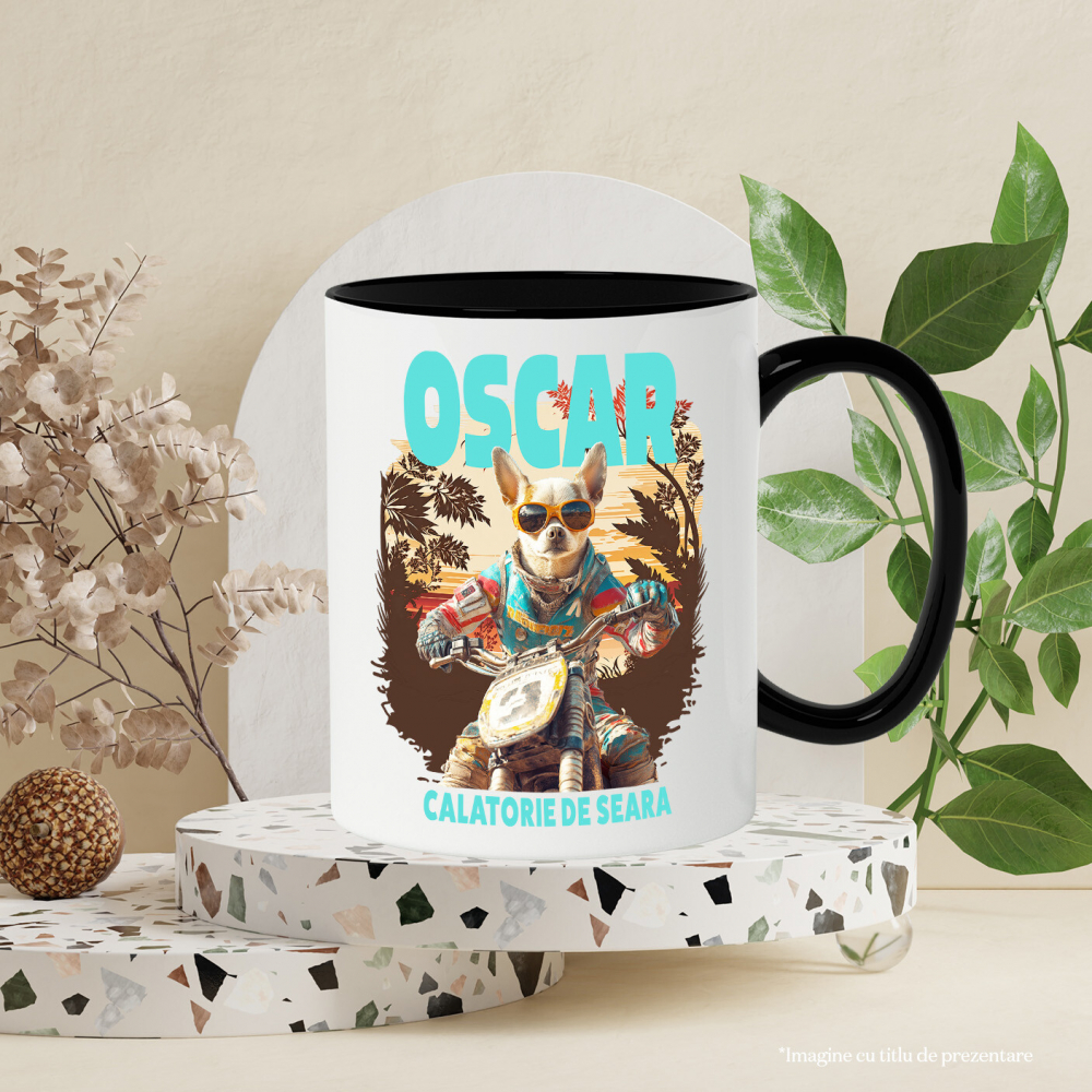 Cana cu Animal Pe Motocicleta, Enduro, Motocross, Peronalizata cu Numele si Poza Animalului Tau cu Maner Negru [6]