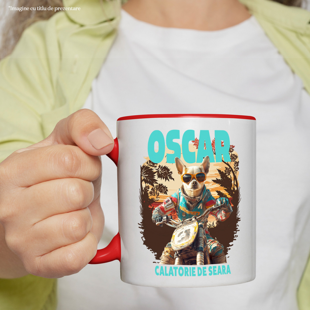 Cana cu Animal Pe Motocicleta, Enduro, Motocross, Peronalizata cu Numele si Poza Animalului Tau cu Maner Rosu [4]