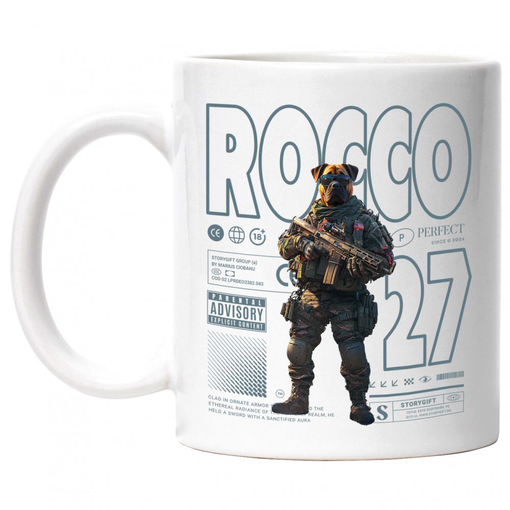 Cana cu Animal Soldat in Armata cu Pusca in Mana, Trupele Speciale, Peronalizata cu Numele si Poza Animalului Tau cu Maner Alb [1]