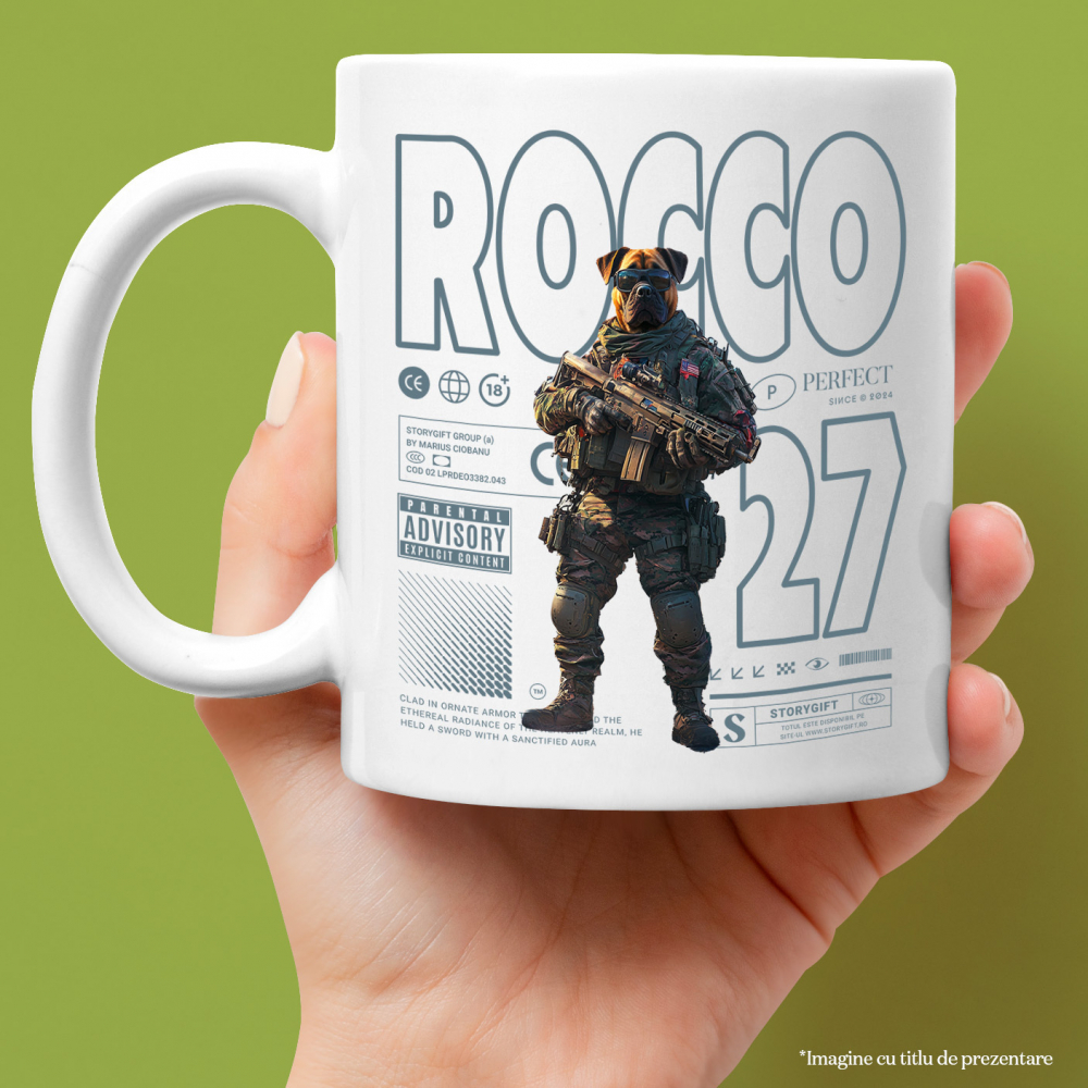 Cana cu Animal Soldat in Armata cu Pusca in Mana, Trupele Speciale, Peronalizata cu Numele si Poza Animalului Tau cu Maner Alb [4]