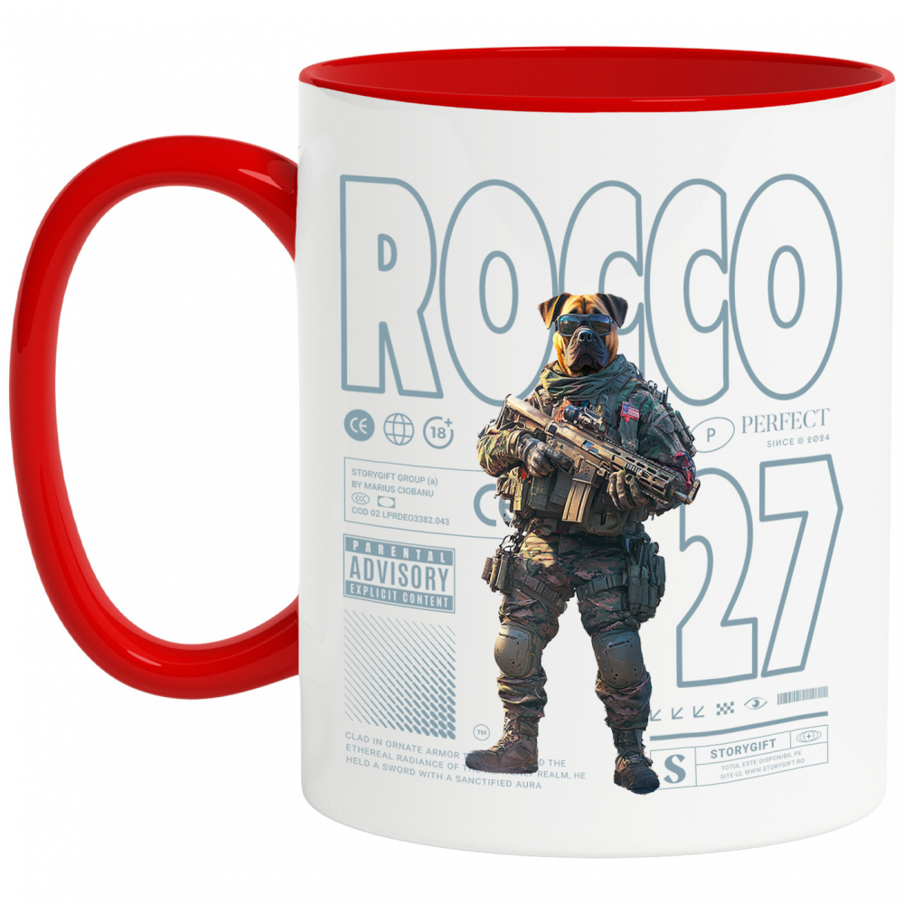 Cana cu Animal Soldat in Armata cu Pusca in Mana, Trupele Speciale, Peronalizata cu Numele si Poza Animalului Tau cu Maner Rosu [1]