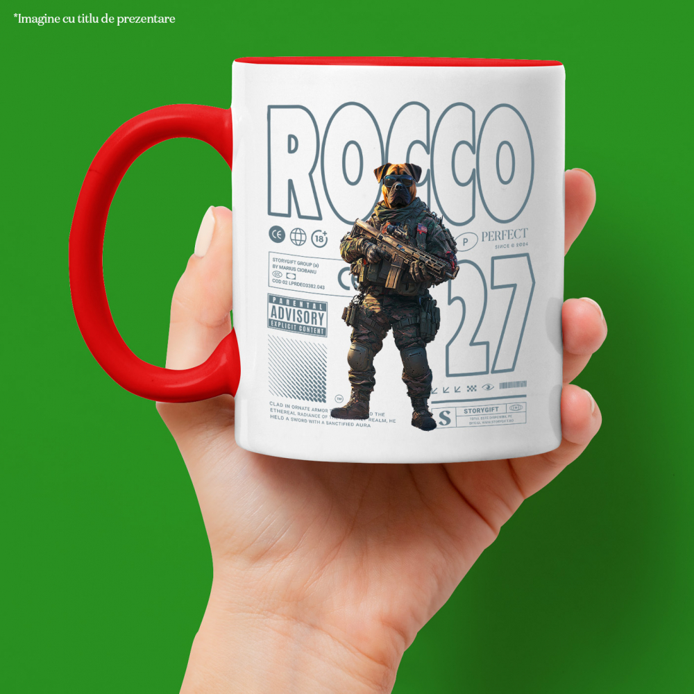 Cana cu Animal Soldat in Armata cu Pusca in Mana, Trupele Speciale, Peronalizata cu Numele si Poza Animalului Tau cu Maner Rosu [4]