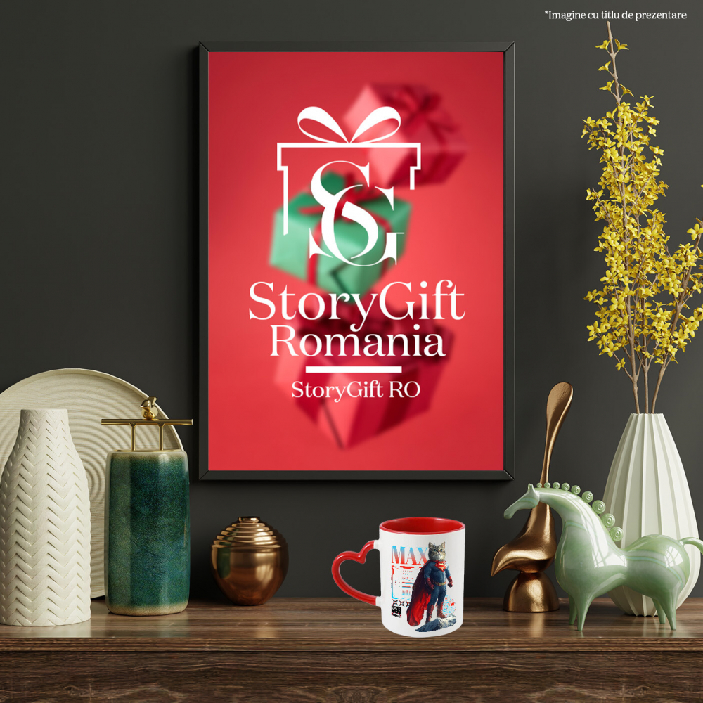 Cana cu Animal SuperMan in Varful Muntelui, Power Pose, Peronalizata cu Numele si Poza Animalului Tau cu Maner Inima Rosie [8]