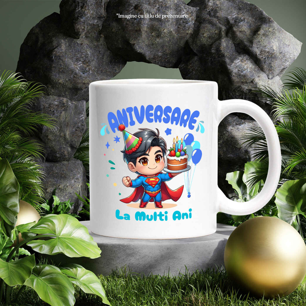 Cana Cu Aniversare cu Superman – Cadouri Ce Inspira Ceramica, 330ML, cu Maner Alb [3]