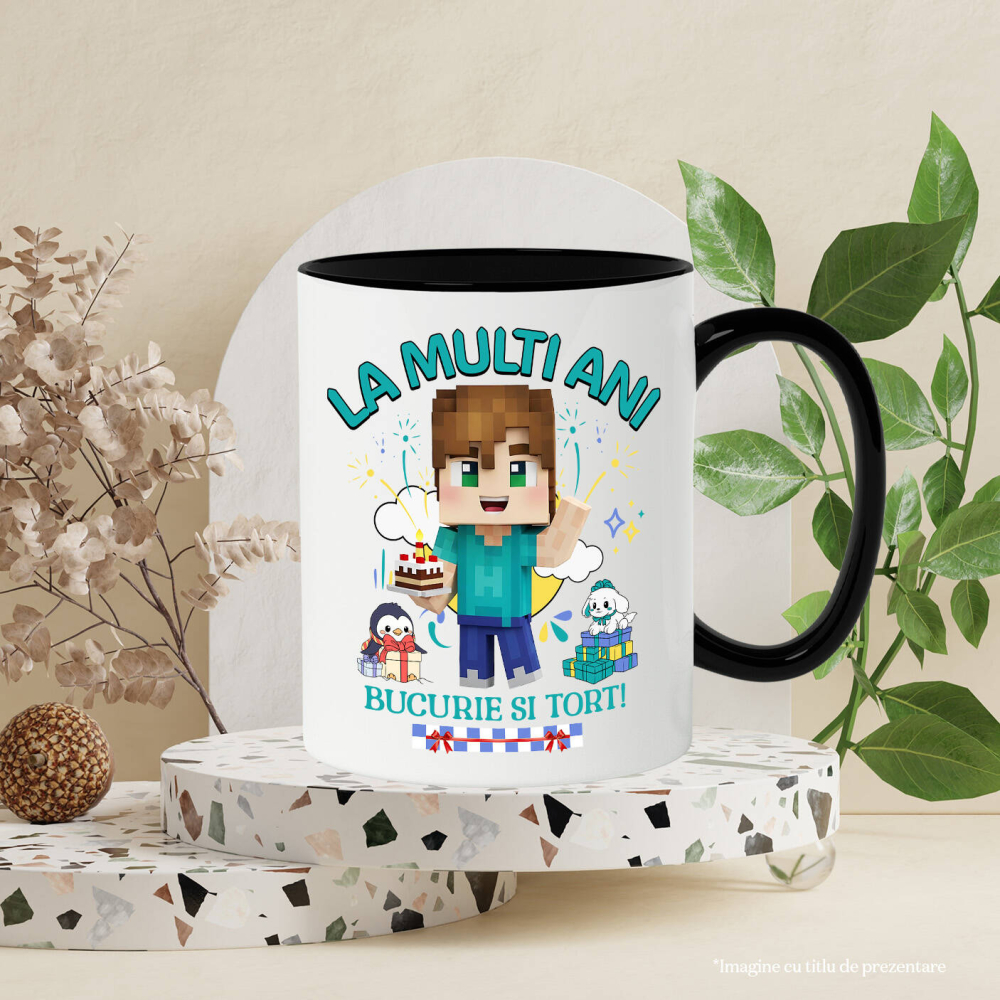 Cana Cu Aniversare Plina de Creativitate cu Minecraft Ceramica, 330ML, cu Maner Negru [3]