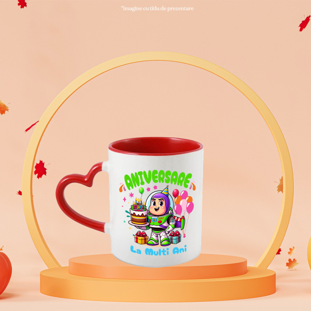 Cana Cu Aniversare Stelara cu Buzz Lightyear Ceramica, 330ML, cu Maner Inima Rosie [2]