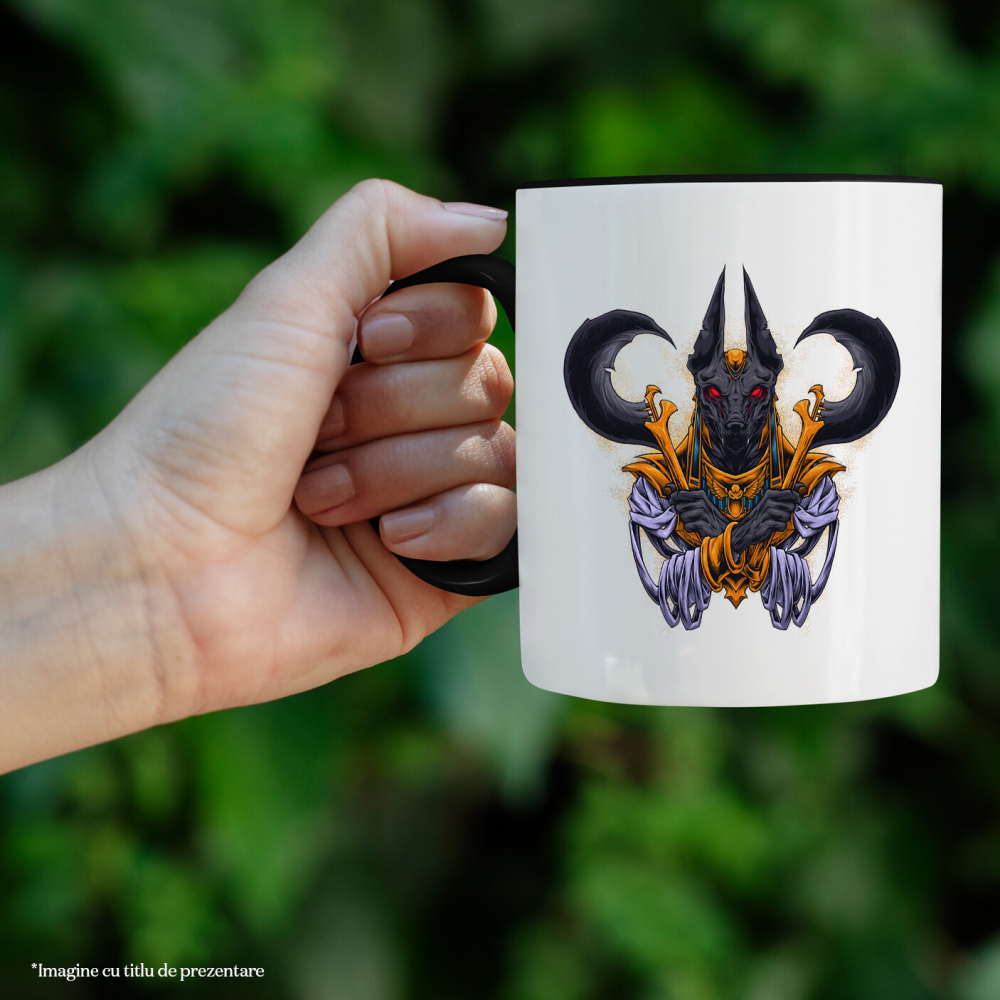 Cana Cu Anubis, Zeu, Egiptean, Mitologie, Multicolor 330 ml, Ceramica cu Maner Negru [3]