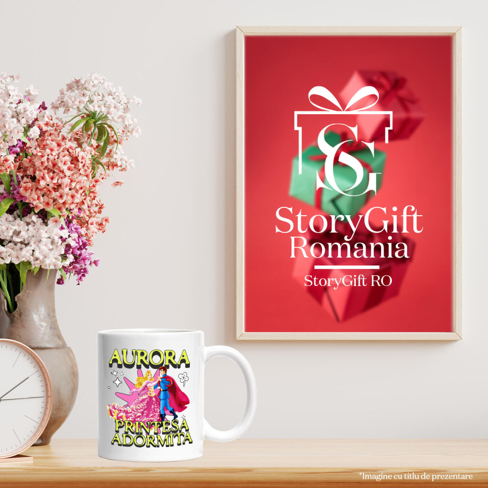 Cana Cu Aurora si Printul – Noaptea Dansului Magic Ceramica, 330ML, cu Maner Alb [4]