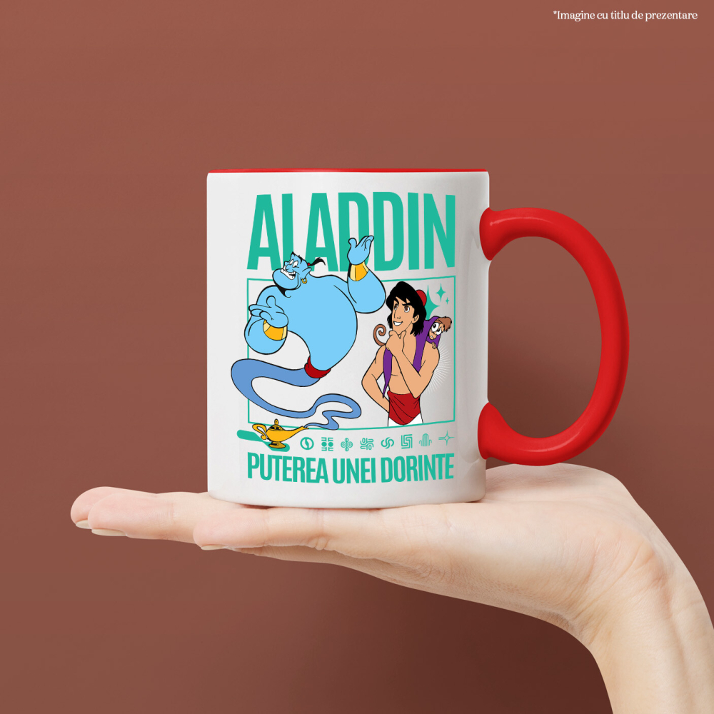 Cana Cu Aventura lui Aladin si Duhul albastru Ceramica, 330ML, cu Maner Rosu [2]