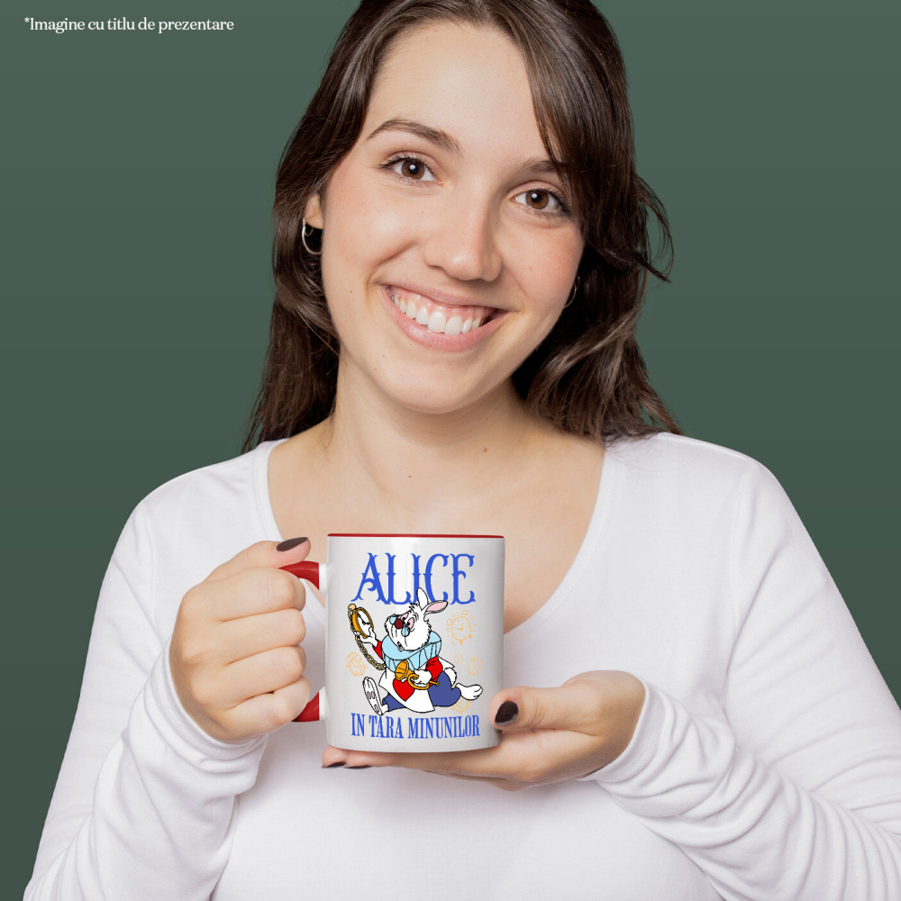 Cana Cu Aventuri cu Iepurele Alb Ceramica, 330ML, cu Maner Rosu [2]