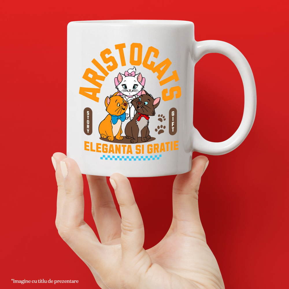 Cana Cu Aventuri Magice cu Pisicile Aristocrate Ceramica, 330ML, cu Maner Alb [2]