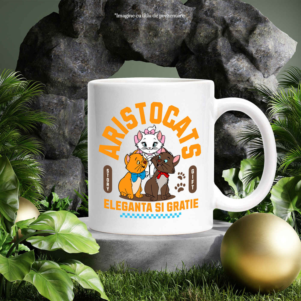 Cana Cu Aventuri Magice cu Pisicile Aristocrate Ceramica, 330ML, cu Maner Alb [3]
