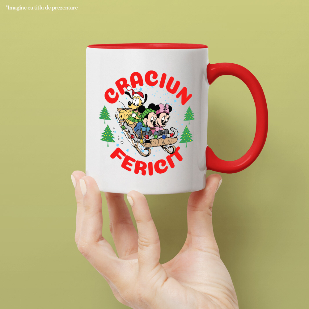 Cana Cu Aventuri Minnie si Mickey Mouse in Spirit de Craciun Ceramica, 330ML, cu Maner Rosu [2]