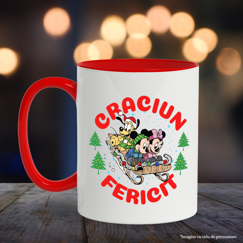 Cana Cu Aventuri Minnie si Mickey Mouse in Spirit de Craciun Ceramica, 330ML, cu Maner Rosu [3]