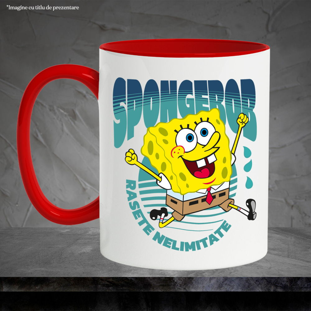 Cana Cu Aventurile Neasteptate ale lui SpongeBob in Lumea Subacvatica Ceramica, 330ML, cu Maner Rosu [3]