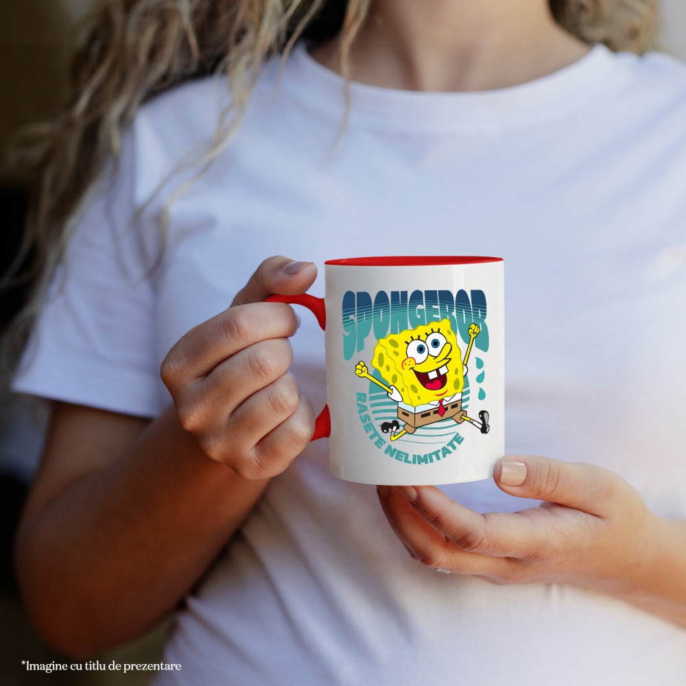 Cana Cu Aventurile Neasteptate ale lui SpongeBob in Lumea Subacvatica Ceramica, 330ML, cu Maner Rosu [2]