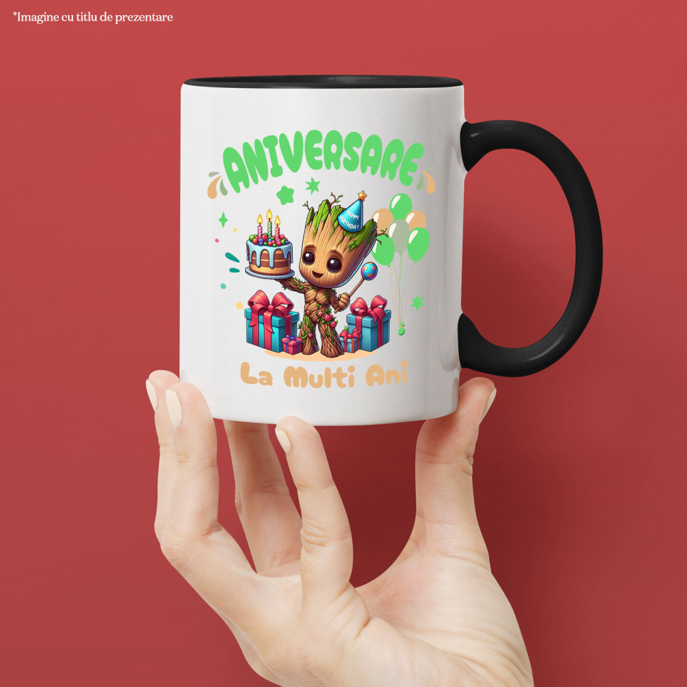 Cana Cu Baby Groot - Eroul Mic de la Aniversare Ceramica, 330ML, cu Maner Negru [2]