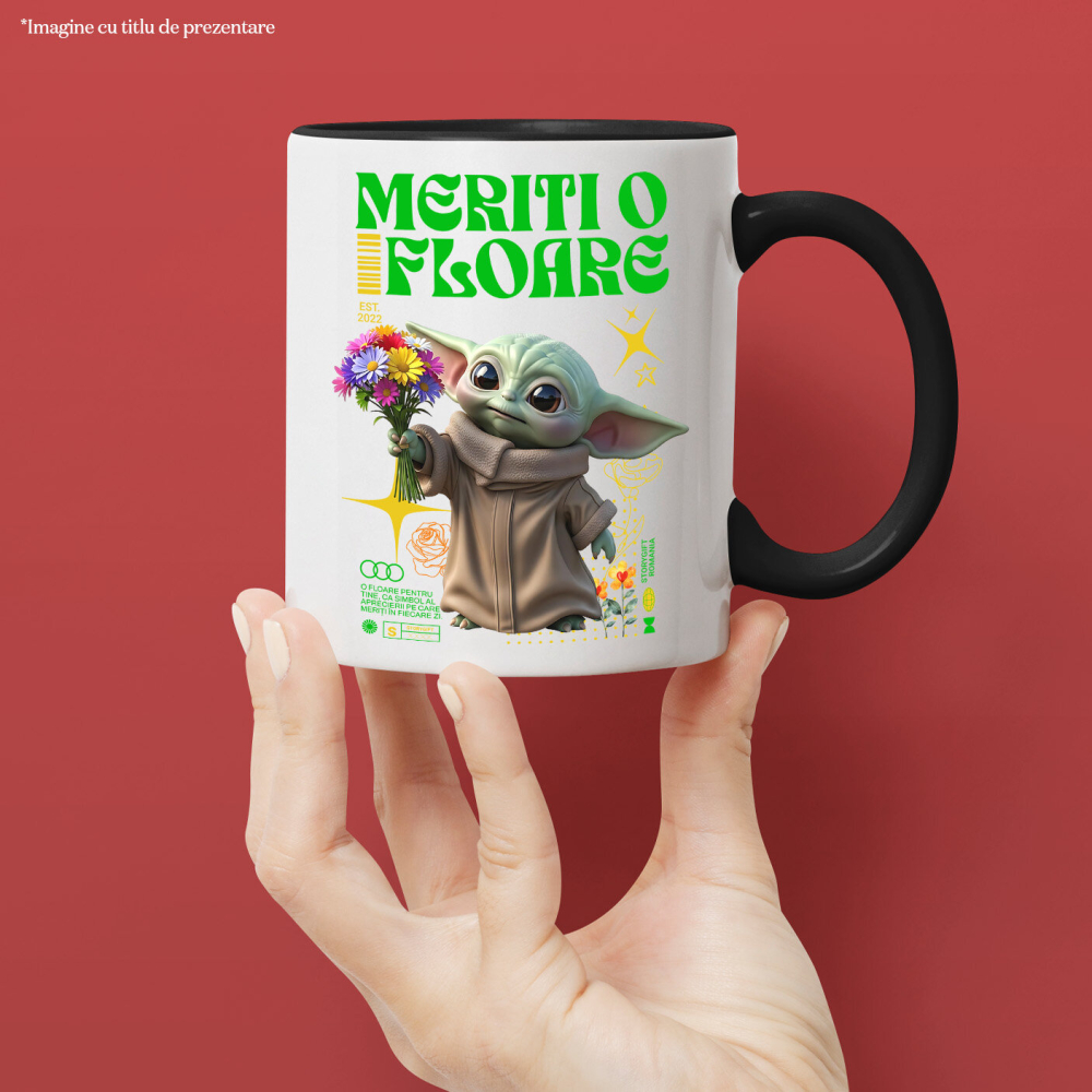 Cana Cu Baby Yoda si Flori din Lumea Disney, Ceramica, 330ML [2]