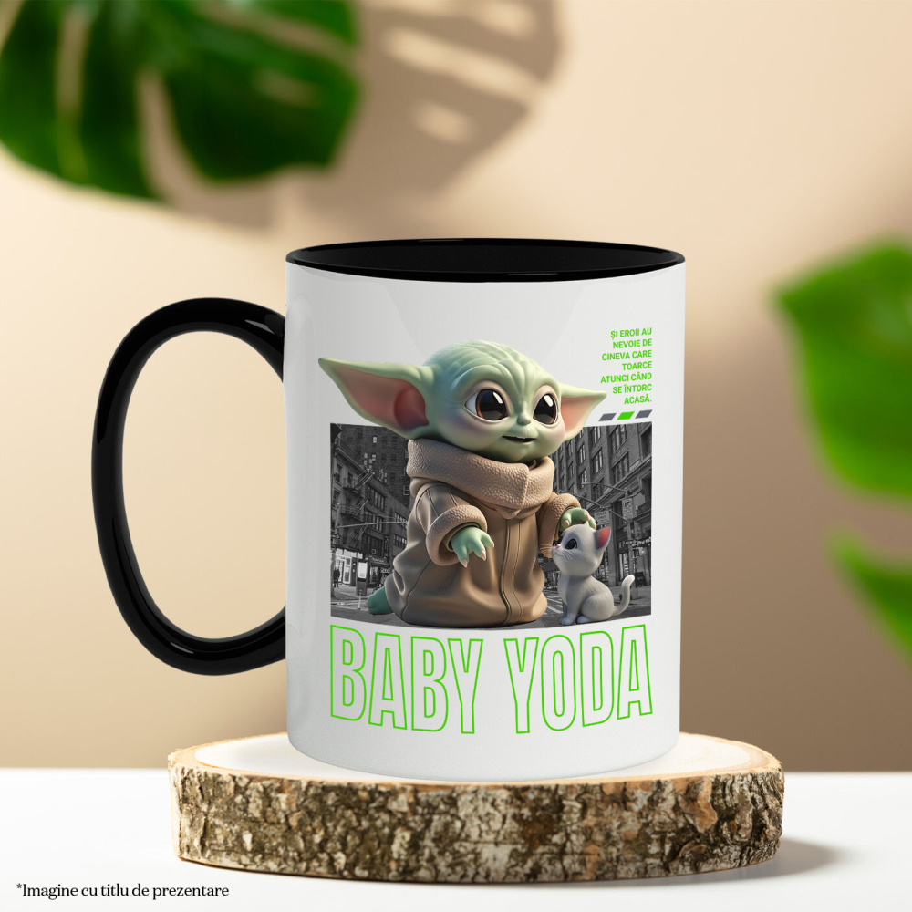 Cana Cu Baby Yoda si Pisicuta – Aventura Galactica Ceramica, 330ML, cu Maner Negru [3]