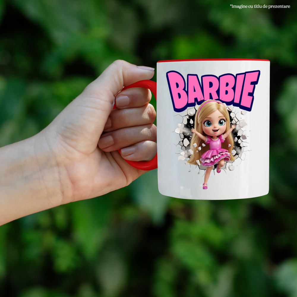 Cana Cu Barbie - Cadru de Poveste pentru Fanii Magiei Ceramica, 330ML, cu Maner Rosu [2]